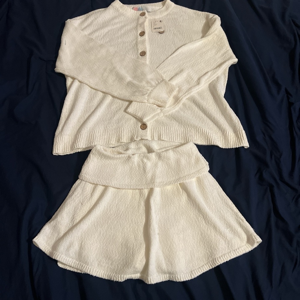 Free People Ivory Cardigan and Skirt Set